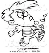 Vector of a Cartoon Boy Walking and Whistling - Outlined Coloring Page by Toonaday