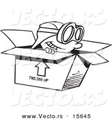 Vector of a Cartoon Boy Wearing Goggles and Pretending to Fly in a Box - Coloring Page Outline by Toonaday