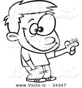 Vector of a Cartoon Boy with a Reminder Ribbon - Outlined Coloring Page by Toonaday