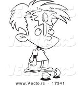 Vector of a Cartoon Boy with an Egg on His Face - Coloring Page Outline by Toonaday