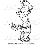Vector of a Cartoon Boy Working on a Rubiks Cube - Coloring Page Outline by Toonaday