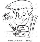 Vector of a Cartoon Boy Writing a Dear Santa Letter - Outlined Coloring Page by Toonaday