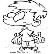 Vector of a Cartoon Broke Boy Asking for Allowance - Outlined Coloring Page Drawing by Toonaday