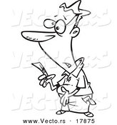 Vector of a Cartoon Broke Man Holding His Last Dollar - Outlined Coloring Page by Toonaday