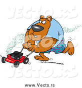 Vector of a Cartoon Brown Bear Mowing His Lawn by Toonaday