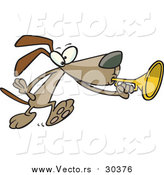 Vector of a Cartoon Brown Dog Playing a Horn by Toonaday