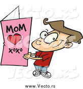 Vector of a Cartoon Brunette White Boy Holding a Mothers Day Card by Toonaday
