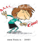Vector of a Cartoon Brunette White Businesswoman Sneezing by Toonaday
