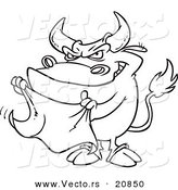 Vector of a Cartoon Bull Waving a Cape - Coloring Page Outline by Toonaday