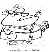 Vector of a Cartoon Bulldog Smoking a Cigar in His Robe - Coloring Page Outline by Toonaday