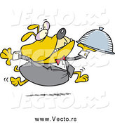 Vector of a Cartoon Bulldog Waiter Running with a Cloche by Toonaday