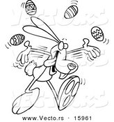 Vector of a Cartoon Bunny Juggling Easter Eggs - Outlined Coloring Page Drawing by Toonaday