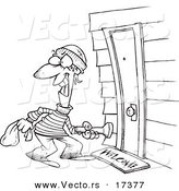 Vector of a Cartoon Burglar at a Door - Coloring Page Outline by Toonaday