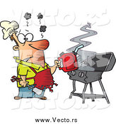 Vector of a Cartoon Burnt Man Using a Gas Can to Ignite His Bbq by Toonaday