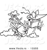 Vector of a Cartoon Business Bird Flying with a Briefcase - Coloring Page Outline by Toonaday