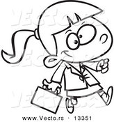 Vector of a Cartoon Business Girl Carrying a Briefcase - Coloring Page Outline by Toonaday