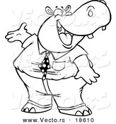 Vector of a Cartoon Business Hippo Presenting - Outlined Coloring Page by Toonaday