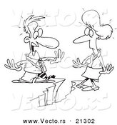 Vector of a Cartoon Business Man and Woman Being Divided by a Chasm - Outlined Coloring Page by Toonaday