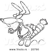Vector of a Cartoon Business Rabbit Carrying a Carrot Case - Coloring Page Outline by Toonaday