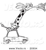 Vector of a Cartoon Business Rhino Commuting by Car - Coloring Page Outline by Toonaday