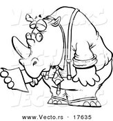 Vector of a Cartoon Business Rhino Reading a Memo - Coloring Page Outline by Toonaday