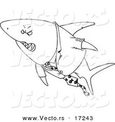 Vector of a Cartoon Business Shark in a Suit - Coloring Page Outline by Toonaday