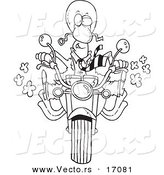 Vector of a Cartoon Businessman Biker on His Motorcycle - Coloring Page Outline by Toonaday