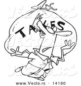 Vector of a Cartoon Businessman Carrying a Huge Bag of Money for Taxes - Coloring Page Outline by Toonaday