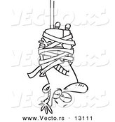 Vector of a Cartoon Businessman Caught Hanging Upside down in Tape Formalities - Outlined Coloring Page by Toonaday