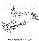 Vector of a Cartoon Businessman Chasing an Elusive Flying Dollar - Outlined Coloring Page Drawing by Toonaday