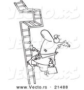 Vector of a Cartoon Businessman Climbing a Convoluted Ladder - Outlined Coloring Page by Toonaday