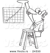Vector of a Cartoon Businessman Cutting a Hole in the Ceiling for His Profit Chart - Outlined Coloring Page by Toonaday