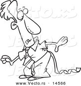 Vector of a Cartoon Businessman Discovering Toilet Paper Stuck to His Pants - Coloring Page Outline by Toonaday