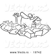 Vector of a Cartoon Businessman Drowning in Papers - Outlined Coloring Page by Toonaday