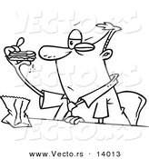 Vector of a Cartoon Businessman Eating a Boring Sandwich - Coloring Page Outline by Toonaday