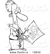 Vector of a Cartoon Businessman Examining Blueprints - Outlined Coloring Page Drawing by Toonaday