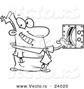 Vector of a Cartoon Businessman Flipping a Switch - Coloring Page Outline by Toonaday