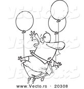 Vector of a Cartoon Businessman Floating Away with Balloons - Coloring Page Outline by Toonaday