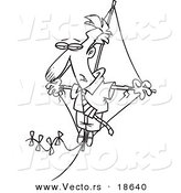 Vector of a Cartoon Businessman Flying High on a Kite - Outlined Coloring Page by Toonaday