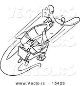Vector of a Cartoon Businessman Flying with a Jetpack - Coloring Page Outline by Toonaday