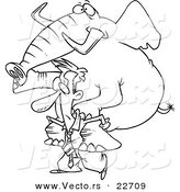 Vector of a Cartoon Businessman Giving an Elephant a Piggy Back Ride - Coloring Page Outline by Toonaday