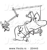 Vector of a Cartoon Businessman Holding a Boot on a Stick - Coloring Page Outline by Toonaday
