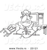 Vector of a Cartoon Businessman Holding a Whip in Front of His Computer - Coloring Page Outline by Toonaday