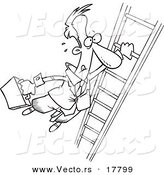 Vector of a Cartoon Businessman Holding onto a Ladder with One Hand - Outlined Coloring Page by Toonaday
