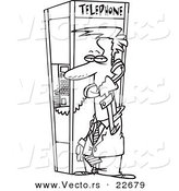 Vector of a Cartoon Businessman in a Phone Booth - Coloring Page Outline by Toonaday