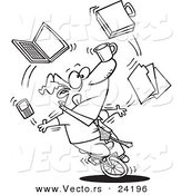 Vector of a Cartoon Businessman Juggling Tasks on a Unicycle - Coloring Page Outline by Toonaday