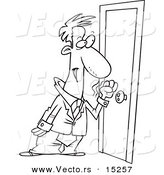 Vector of a Cartoon Businessman Knocking on a Door - Coloring Page Outline by Toonaday