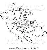 Vector of a Cartoon Businessman Launching on a Rocket - Coloring Page Outline by Toonaday