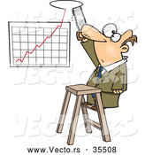 Vector of a Cartoon Businessman Making Room for Improved Business Growth Chart by Toonaday