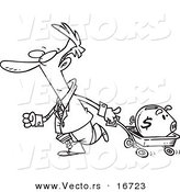 Vector of a Cartoon Businessman Pulling a Piggy Bank in a Wagon - Outlined Coloring Page Drawing by Toonaday